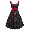 Robe d'Halloween Vintage Crâne Imprimée à Lacets - Noir 2XL