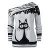 T-shirt de Noël Chat Imprimé Grande Taille à Col Oblique - Gris Foncé 5X