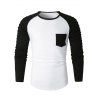 T-shirt en Blocs de Couleurs Jointif Plissé à Manches Raglan avec Poche Poitrine - Blanc XL