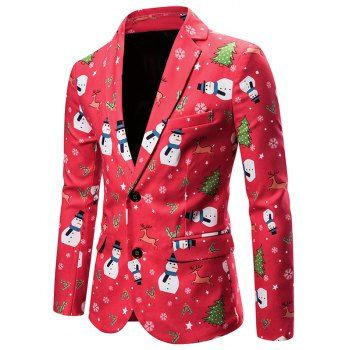 

Christmas Snowman Deer Single Breasted Casual Blazer, Multicolor