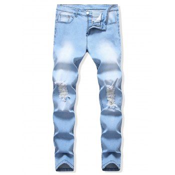 

Destroyed Design Light Wash Casual Jeans, Day sky blue