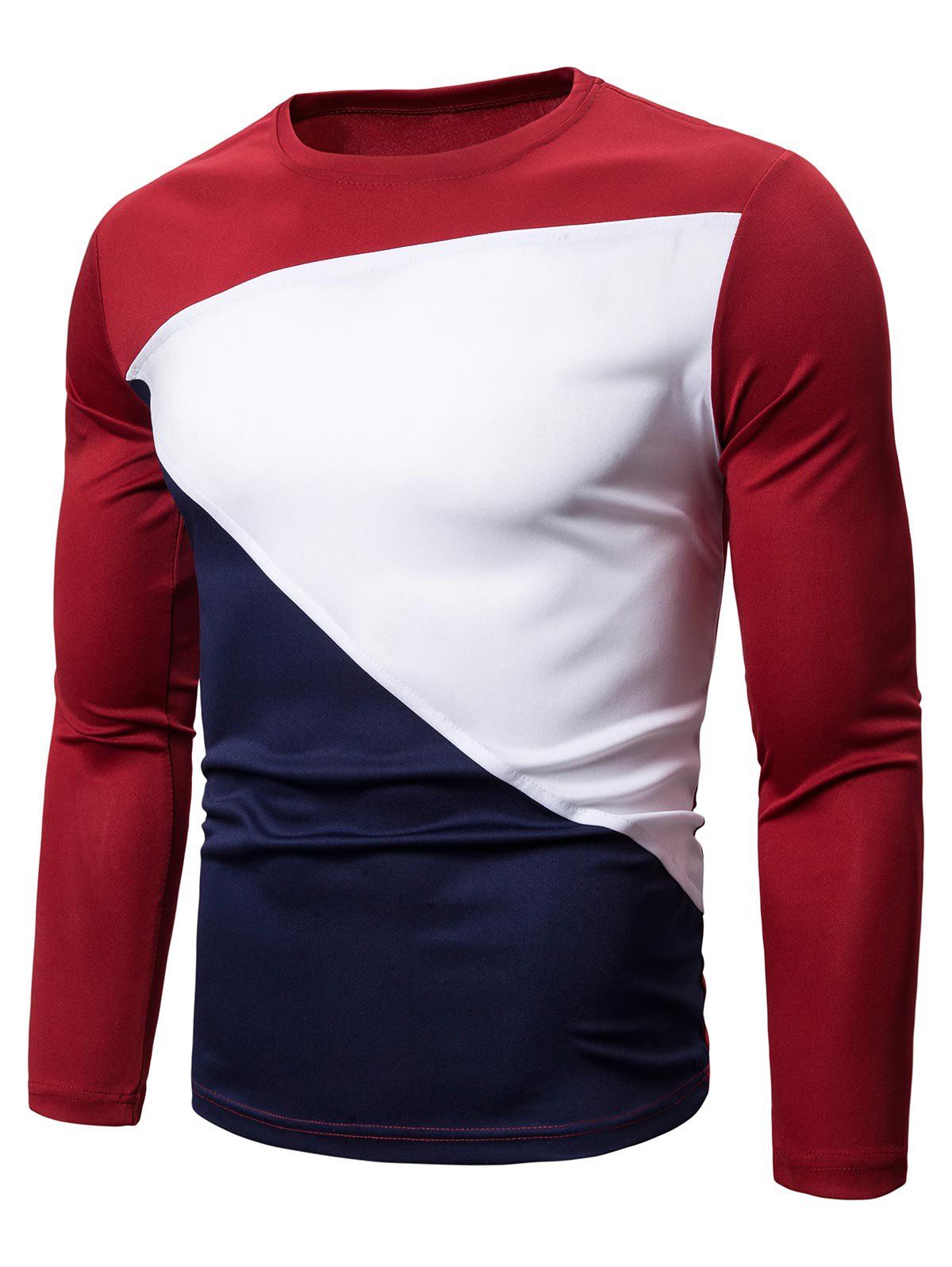 

Color-blocking Long Sleeves Casual T-shirt, Firebrick