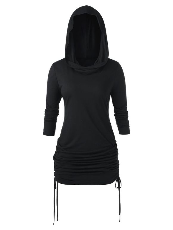 T-shirt Tunique à Capuche Grande Taille à Lacets - Noir L