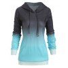 Plus Size Front Pocket Ombre Drawstring Hoodie - BLUE 1X