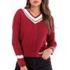 Striped-detail Cable Knit Jumper - RED XL