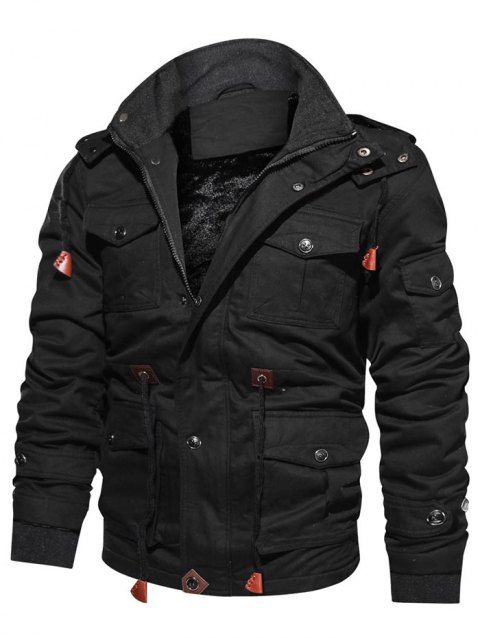 [46% OFF] 2019 Faux Fur Lined Waist Drawstring Cargo Jacket In BLACK ...