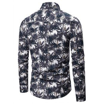 

Tropical Palm Tree Allover Print Button Up Shirt, Blue