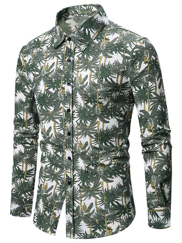 Chemise Boutonnée à Imprimé Palmier Tropical - Vert Foncé M