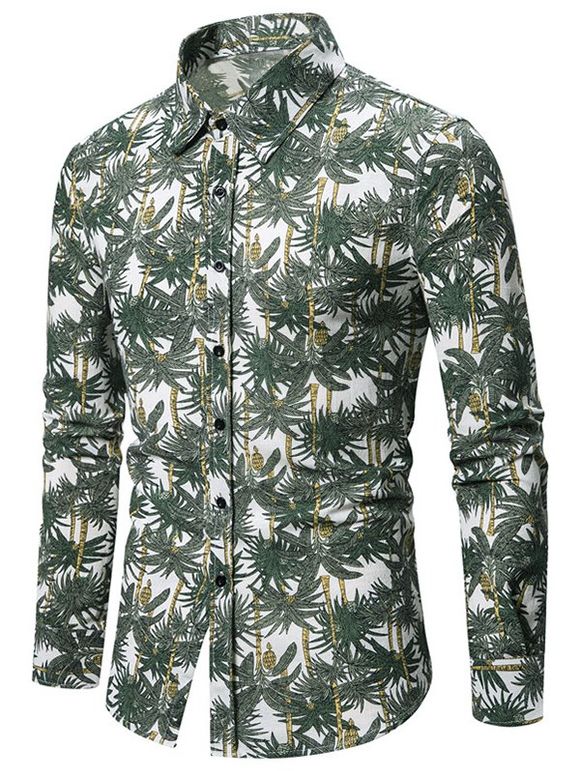 Chemise Boutonnée à Imprimé Palmier Tropical - Vert Foncé XL