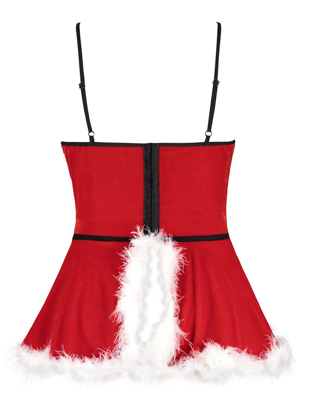 Plus Size Christmas Velvet Feather Panel Cami Babydoll - RED 1X
