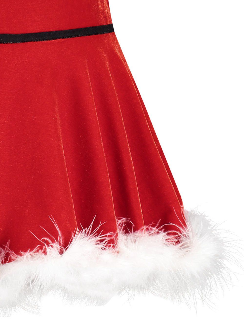 Plus Size Christmas Velvet Feather Panel Cami Babydoll - RED 1X