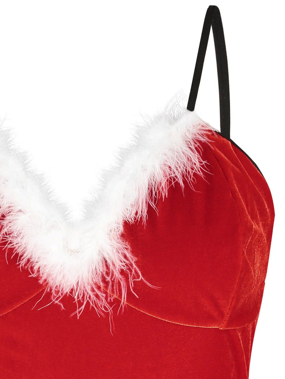 Plus Size Christmas Velvet Feather Panel Cami Babydoll - RED 1X