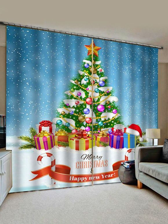 Rideaux de Fenêtre Joyeux Noël Motif de Cadeaux 2 Panneaux - multicolor W33.5 X L79 INCH X 2PCS