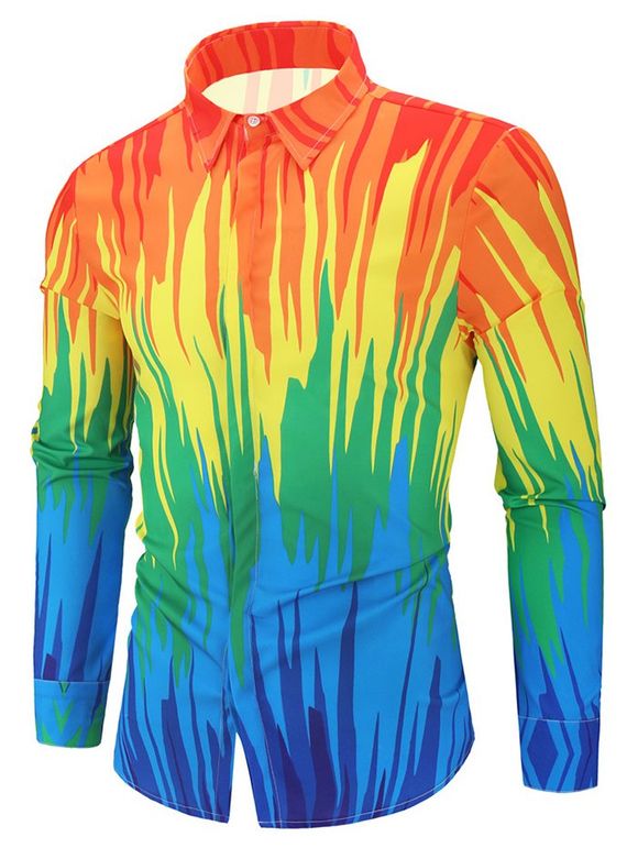T-shirt Boutonné Peinture Colorée Graphique Imprimé à Ourlet Courbe - multicolor 3XL