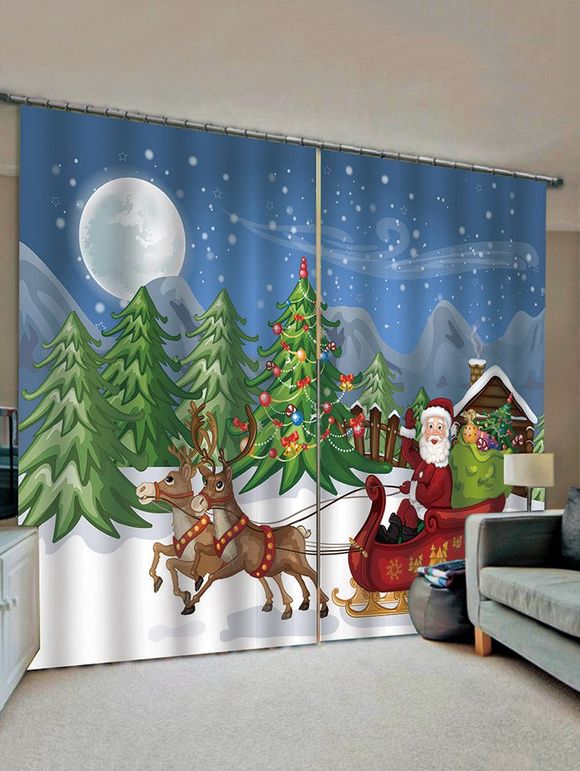 Rideau de Fenêtre Sapin et Père Noël Imprimés 2 Panneaux - multicolor W30 X L65 INCH X 2PCS
