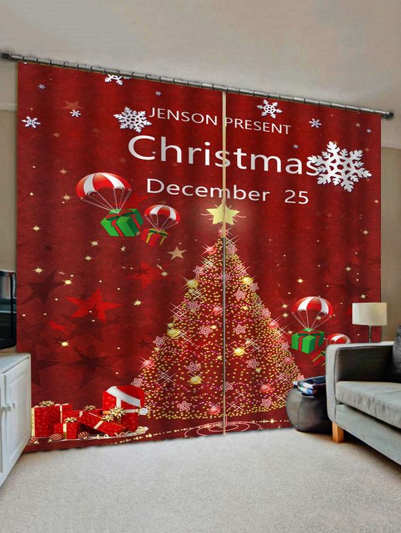 Rideau de Fenêtre de Noël Sapin et Cadeau Imprimés 2 Panneaux - multicolor W30 X L65 INCH X 2PCS