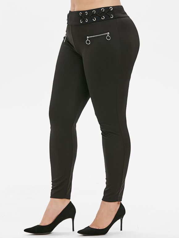 Pantalon Zippé Croisé de Grande Taille à Œillet - Noir 3X
