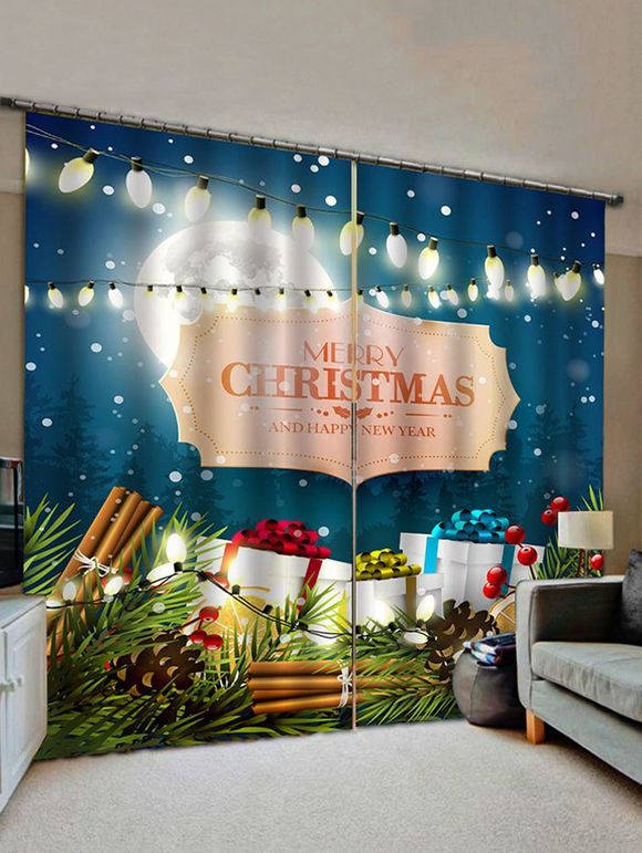 Rideau de Fenêtre de Noël Cadeau et Lampe Imprimés 2 Panneaux - multicolor W33.5 X L79 INCH X 2PCS