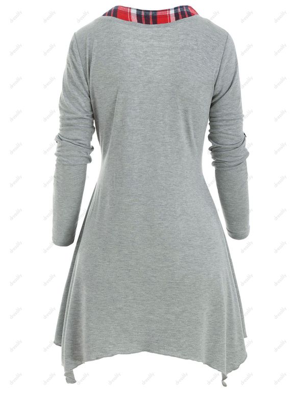 T-shirt Mouchoir Boutonné à Carreaux Inséré - Gris M