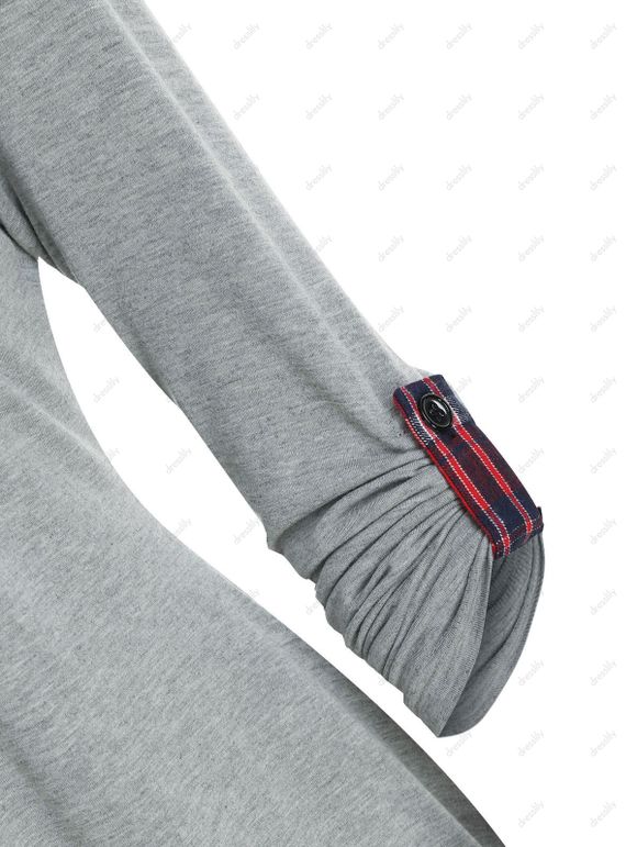 T-shirt Mouchoir Boutonné à Carreaux Inséré - Gris M