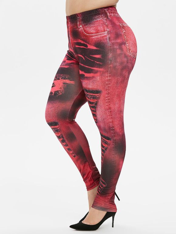 Legging 3D Imprimé à Taille Haute Grande Taille - Rouge Cerise 5X