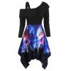 Robe Mouchoir 3D Galaxie Imprimée de Grande Taille à Col Oblique - Bleu 2X