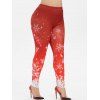 Legging de Noël Moulant Flocon de Neige Imprimé de Grande Taille - Rouge L