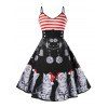 Robe de Noël Trapèze Vintage Chat Imprimé de Grande Taille - Noir 1X