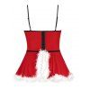 Plus Size Christmas Velvet Feather Panel Cami Babydoll - RED 1X