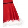 Plus Size Christmas Velvet Feather Panel Cami Babydoll - RED 1X