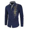 Chemise Boutonnée Lettre Graphique à Carreaux Imprimé à Manches Longues - Cadetblue 3XL