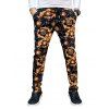Pantalon Crayon Fleuri et Chaîne Imprimées à Cordon - Jaune XL