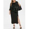 Plus Size Sequins High Slit Cape Party Dress - BLACK 4X