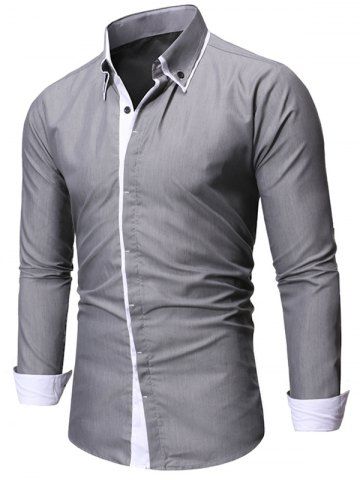 Chemise Boutonnée Décontractée à Ourlet Contrasté