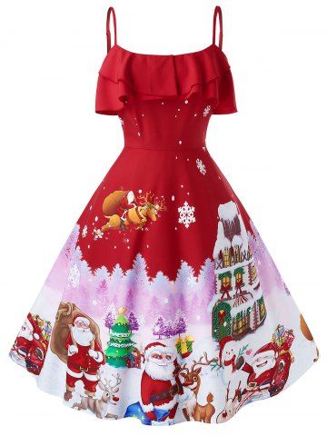Plus Size Christmas Vintage Printed Pin Up Dress