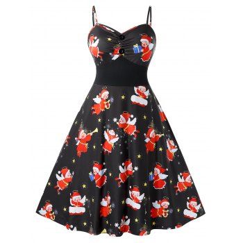 

Plus Size Vintage Christmas Angel Print Dress, Black