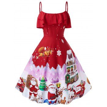 

Plus Size Christmas Vintage Printed Pin Up Dress, Red