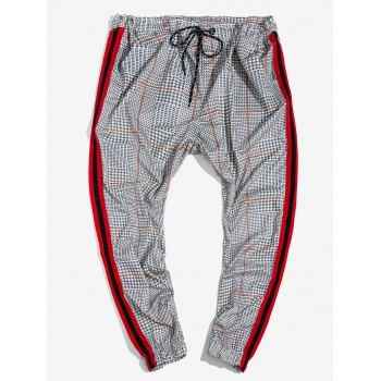 

Houndstooth Print Contrast Striped Jogger Pants, Light gray