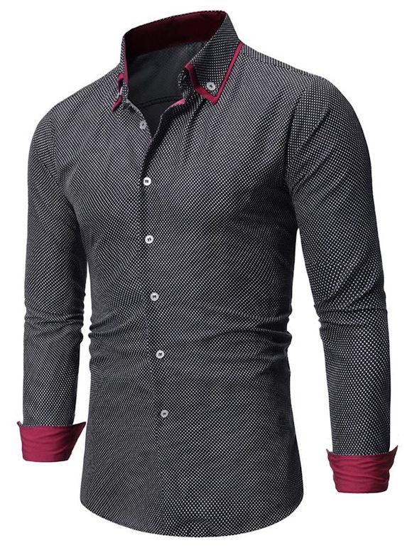 Chemise Boutonnée à Ourlet Contrasté à Pois - Noir XL