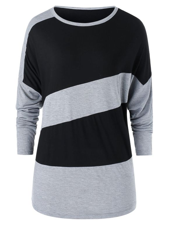 T-shirt Tunique Bicolore à Goutte Epaule de Grande Taille - Noir 5X