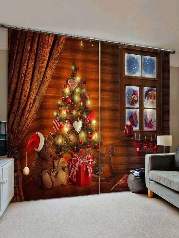 Rideau de Fenêtre Motif de Père Noël et de Sapin - multicolor W28 X L39 INCH X 2PCS