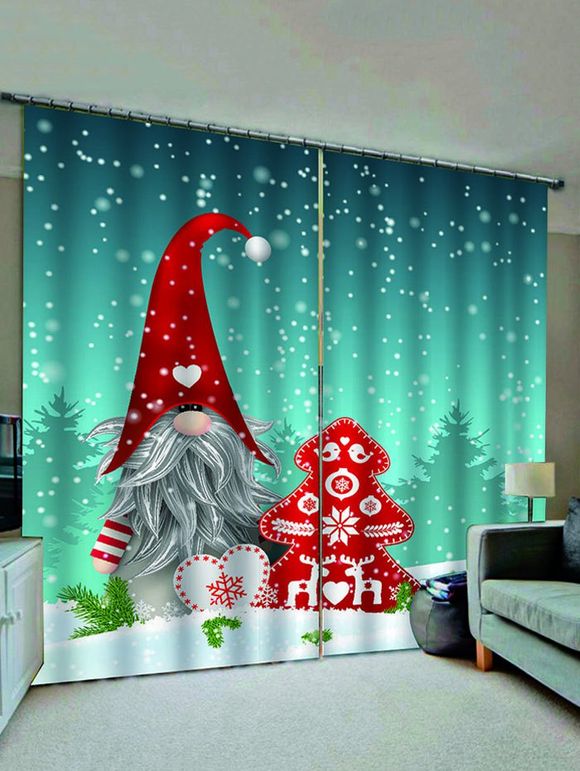 Rideau de Fenêtre Motif de Père Noël et Flocon de Neige - multicolor W33.5 X L79 INCH X 2PCS