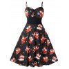 Robe de Noël Vintage Ange Imprimée de Grande Taille - Noir 3X