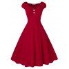 Robe Trapèze Vintage avec Boutons Grande Taille - Rouge Vineux 1X