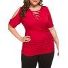 T-shirt Croisé Plongeant à Epaule Ouverte de Grande Taille - Rouge 5X