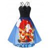 Robe Père Noël et Cerf Imprimés de Grande Taille à Lacets - Bleu Dodger 1X