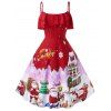 Robe Trapèze de Noël Vintage Imprimée Grande Taille - Rouge 1X