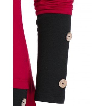 

Asymmetric Mock Buttons Two Tone Hoodie, Multicolor a