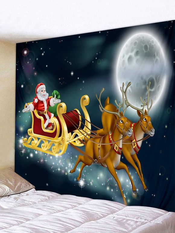 Tapisserie de Noël Décorative Cerf Lune et Nuit Imprimés - multicolor W79 X L71 INCH