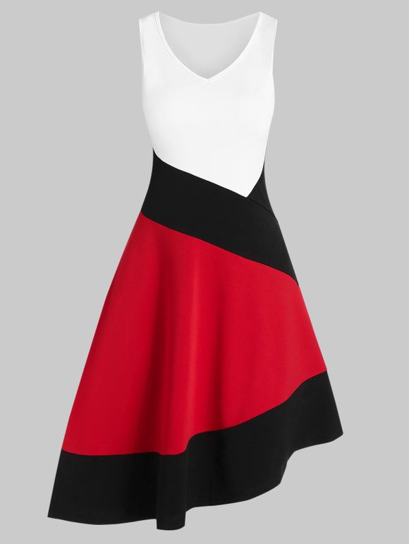 Colorblock asymétrique V Neck Dress - multicolor A 3XL